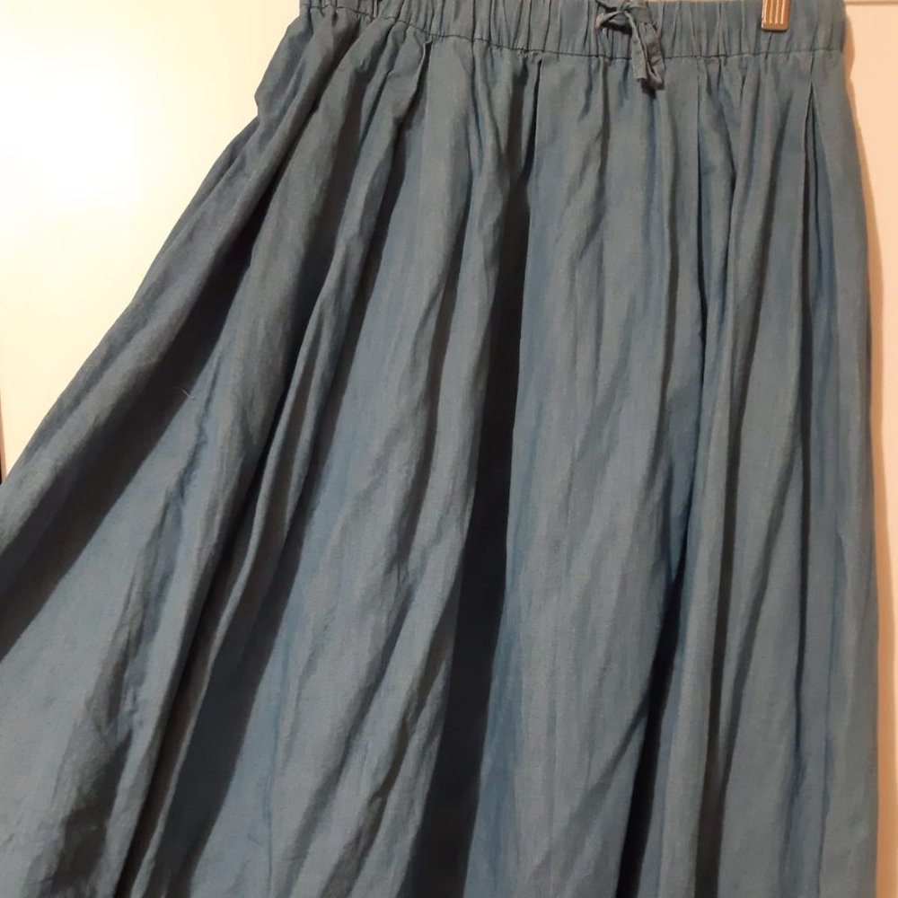 Denim Maxi Skirt with Elastic Waist!